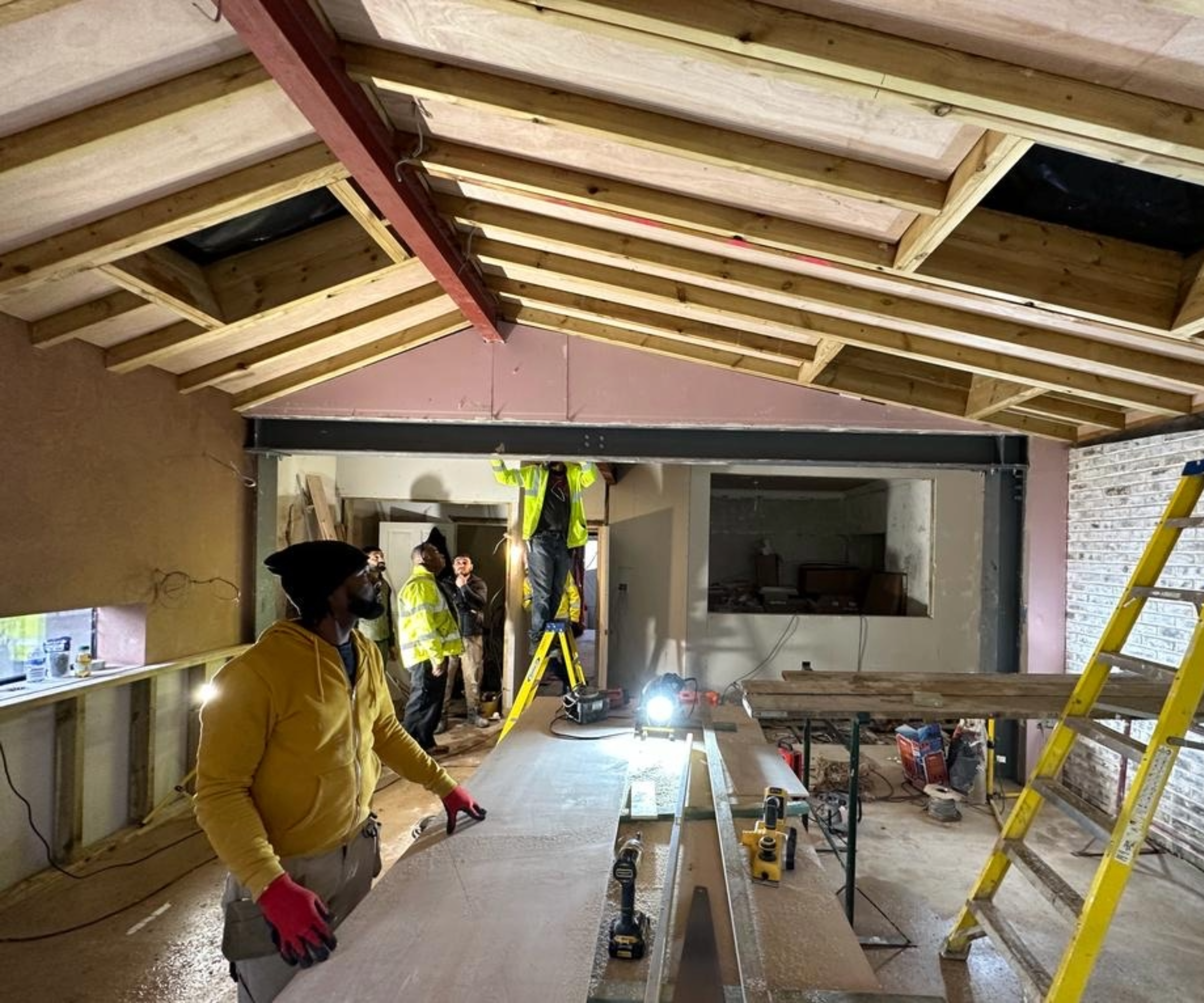 The kitchen being installed