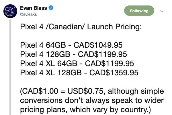 Google Pixel 4 Price