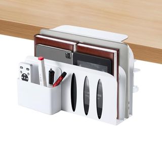 Meekakee Side Desk Organizer for Laptop, Under Desk Laptop Mount, No Drill Upgrated Double-Layer Desk Hanging Laptop Organizger, Under Desk Laptop Tray, Desk Holder With Cable Management (white)