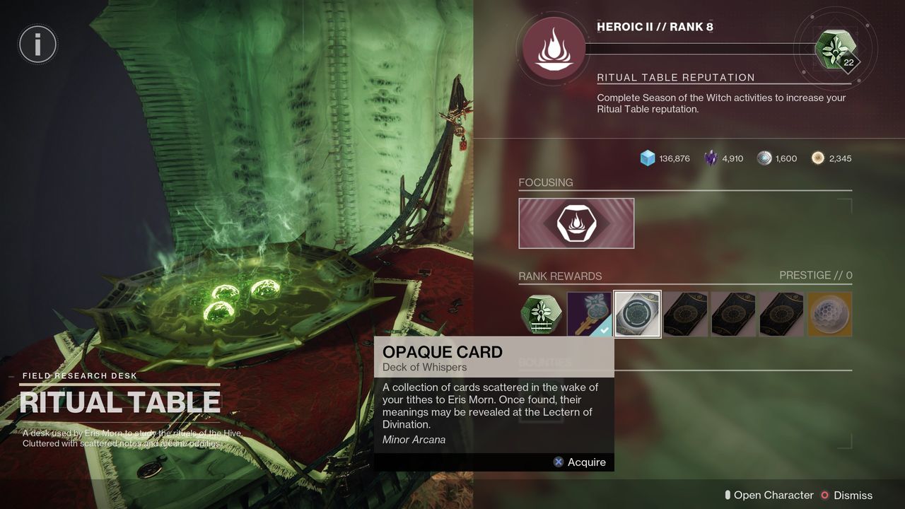 Destiny 2 Opaque Cards - Seasonal vendor
