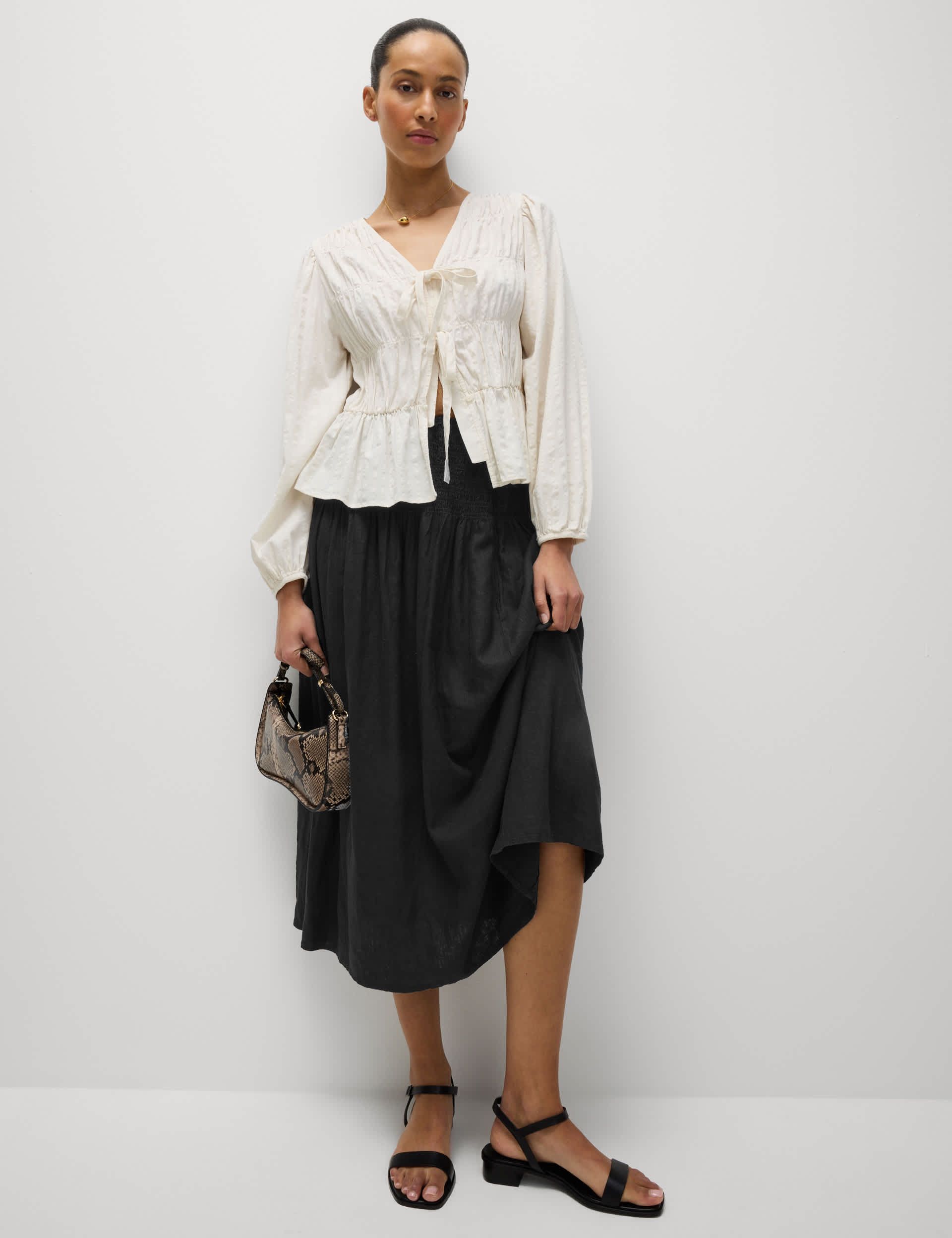 Linen Rich Maxi A-Line Skirt