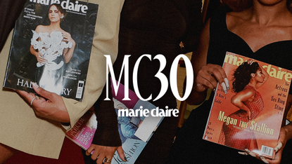 The photo shows 3 women holding different Marie Claire magazines. The text includes &quot;MC30&quot; and the Marie Claire logo