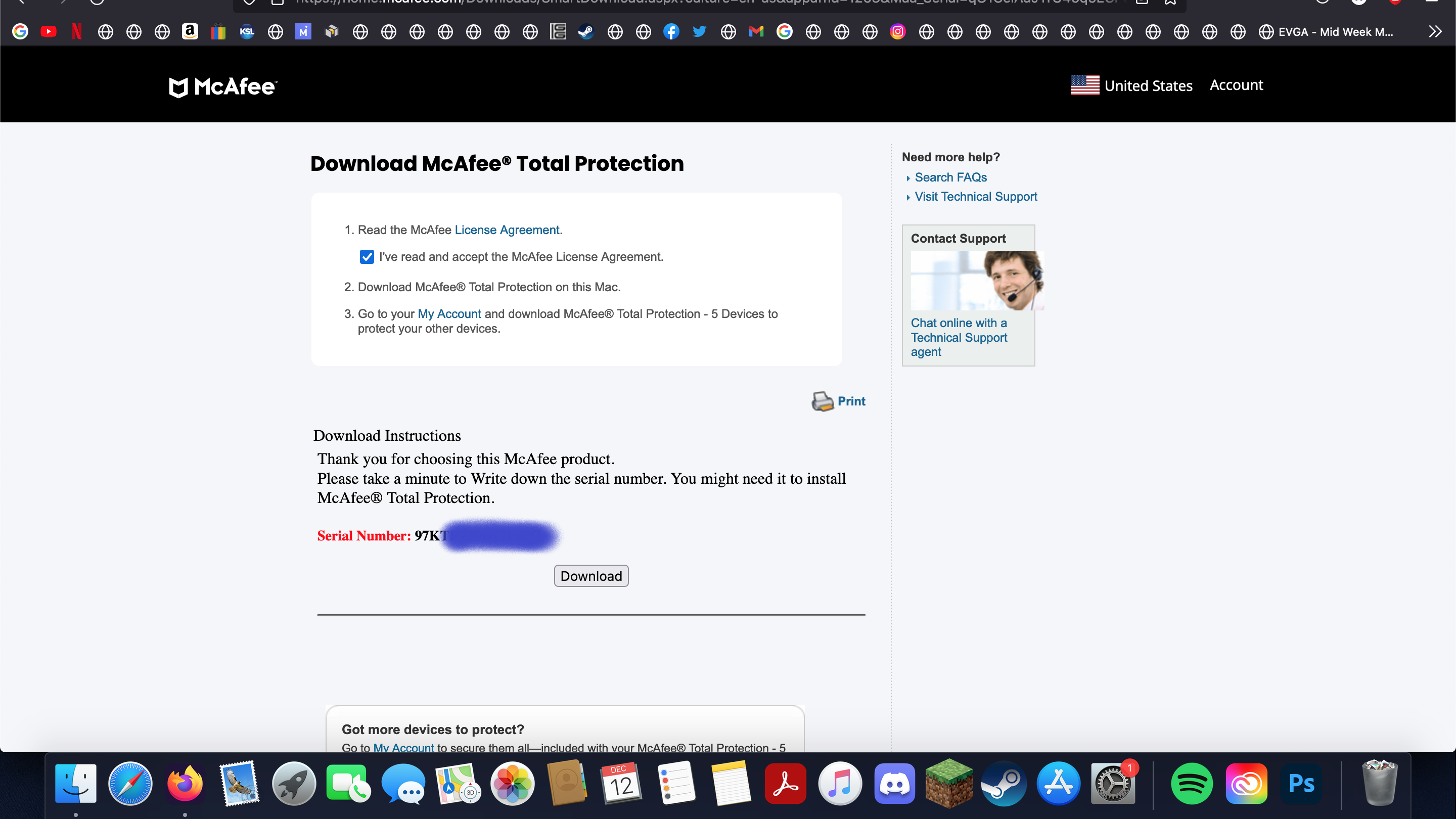 McAfee license agreement and serial number