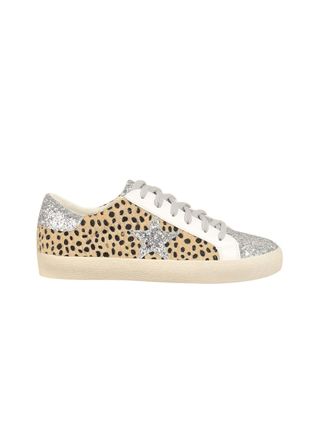 Mi.iM, Mi.im Skylar Rubber Sole Lace-Up Glitter Suede Leather Star Sneakers (9, Leopard)