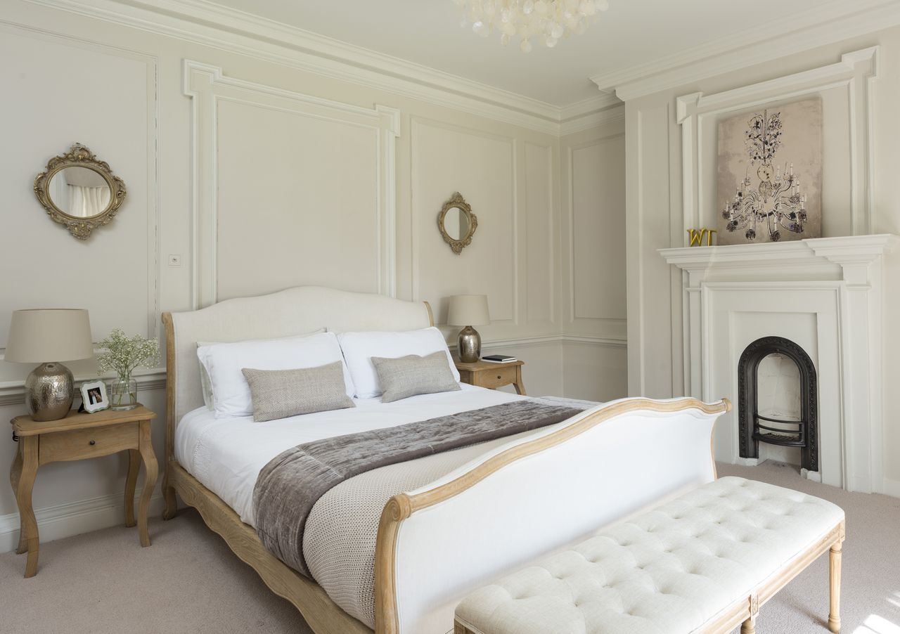 Neutral bedroom in a Georgian farmhouse