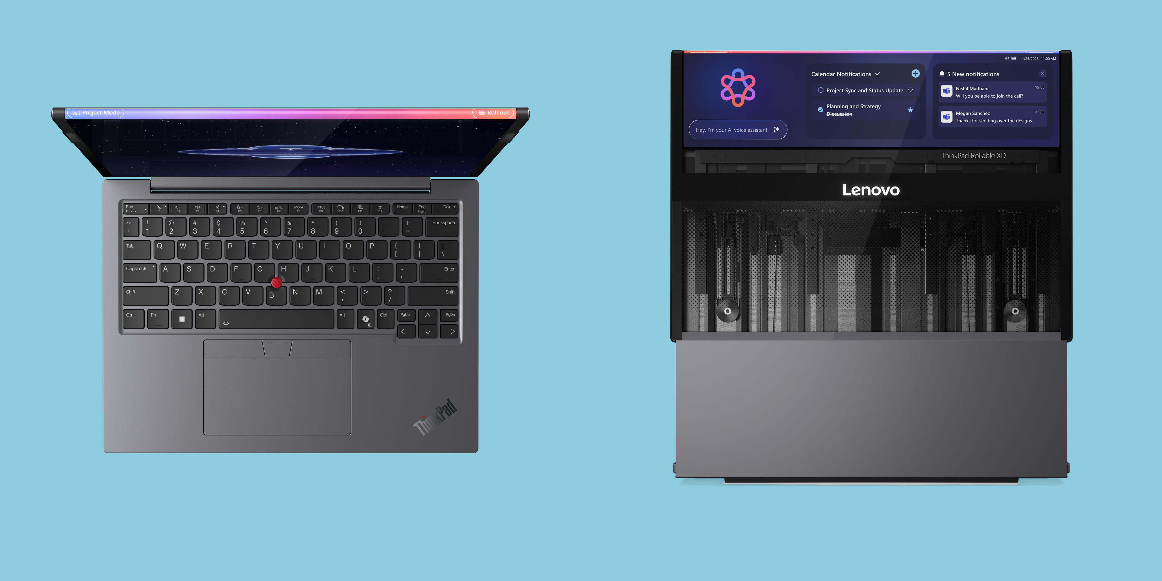 ThinkPad Rollable XD Concept shows the exposed mechanisms on the rear of the screen