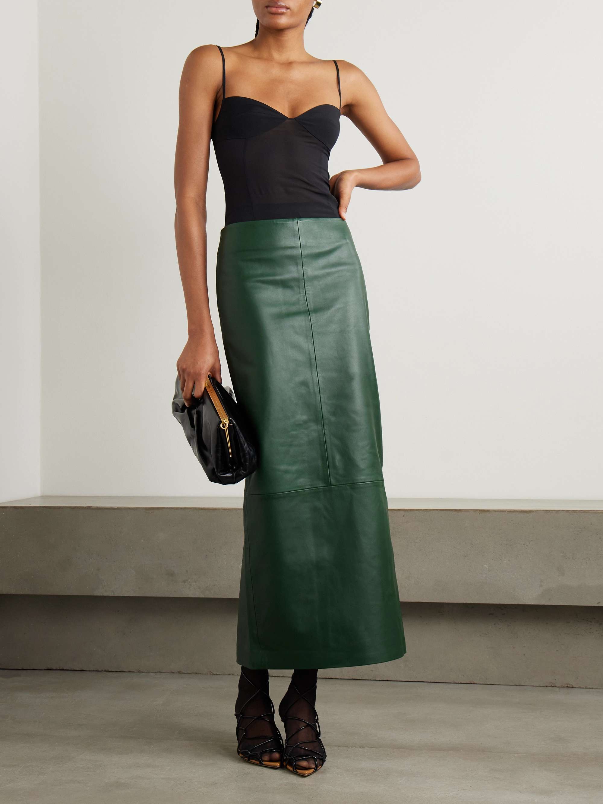 Paneled Leather Maxi Skirt