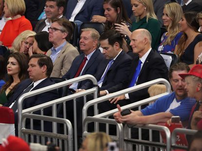 Marco Rubio, Lindsey Graham, and Rick Scott at Trump rally in Orlando