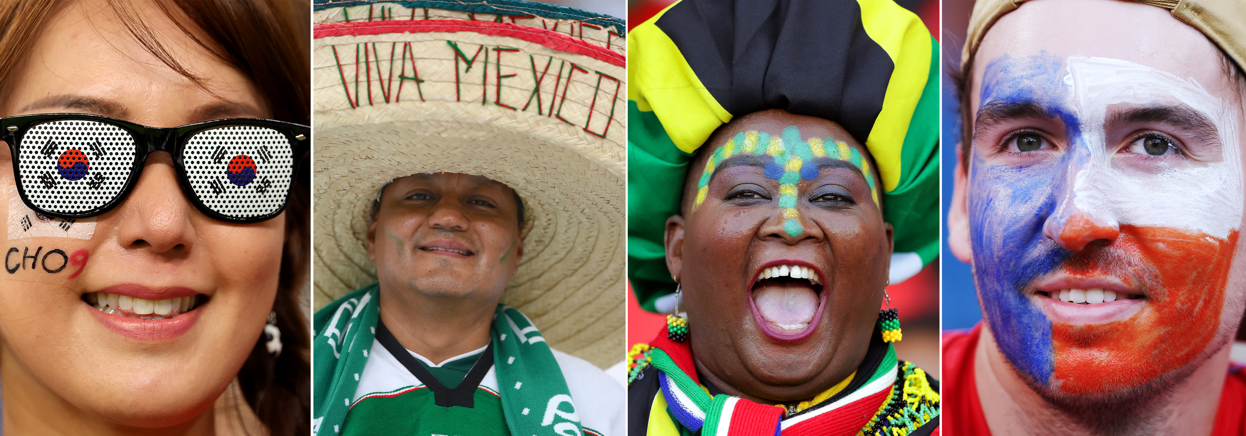This composite image shows a fan of each of the 4 national teams of Mexico, South Africa, South Korea and the Czech Republic taking part in Group A of the 2026 World Cup in USA, Mexico and Canada. (Photo by Getty Images)