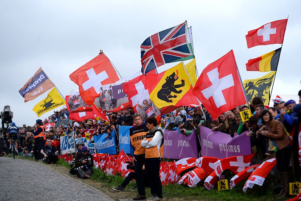Cycling: 98th Tour of Flanders 2014
Illustration Illustratie / Paterberg / Public Publiek Spectators Fans Supporters / Flag Drapeau Vlag / Landscape Paysage Landschap /
Brugge - Oudenaarde (259Km)/
Flanders Classics / Tour de Flandres / Ronde van Vlaanderen / RVV / Bruges /(c) Tim De Waele
