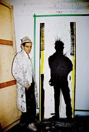 Richard stood next to his artwork