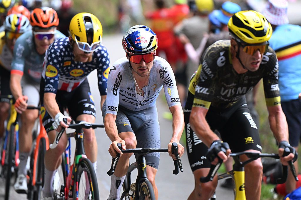 LE MARKSTEIN, FRANCE - JULY 18: Tom Pidcock of Great Britain and Team Pinarello Q36.5 Pro Cycling competes in the chase group during the 113th Tour de France 2026 - Stage 14 a 155.3km a 155.3km stage from Mulhouse to Le Markstein 1189m / #UCIWT / on July 18, 2026 in Le Markstein, France. (Photo by Dario Belingheri/Getty Images)