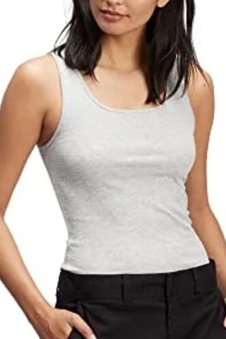  Womens Ribbed Tank Top Cami Shirt, Light Heather Grey B10, Large Us