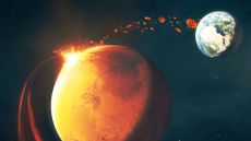 An illustration of the concept of panspermia: the theory that life on Earth originated elsewhere in the universe