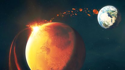 An illustration of the concept of panspermia: the theory that life on Earth originated elsewhere in the universe