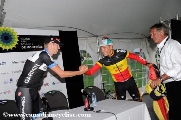 Ryder Hesjedal, Philippe Gilbert, and Serge Arsenault