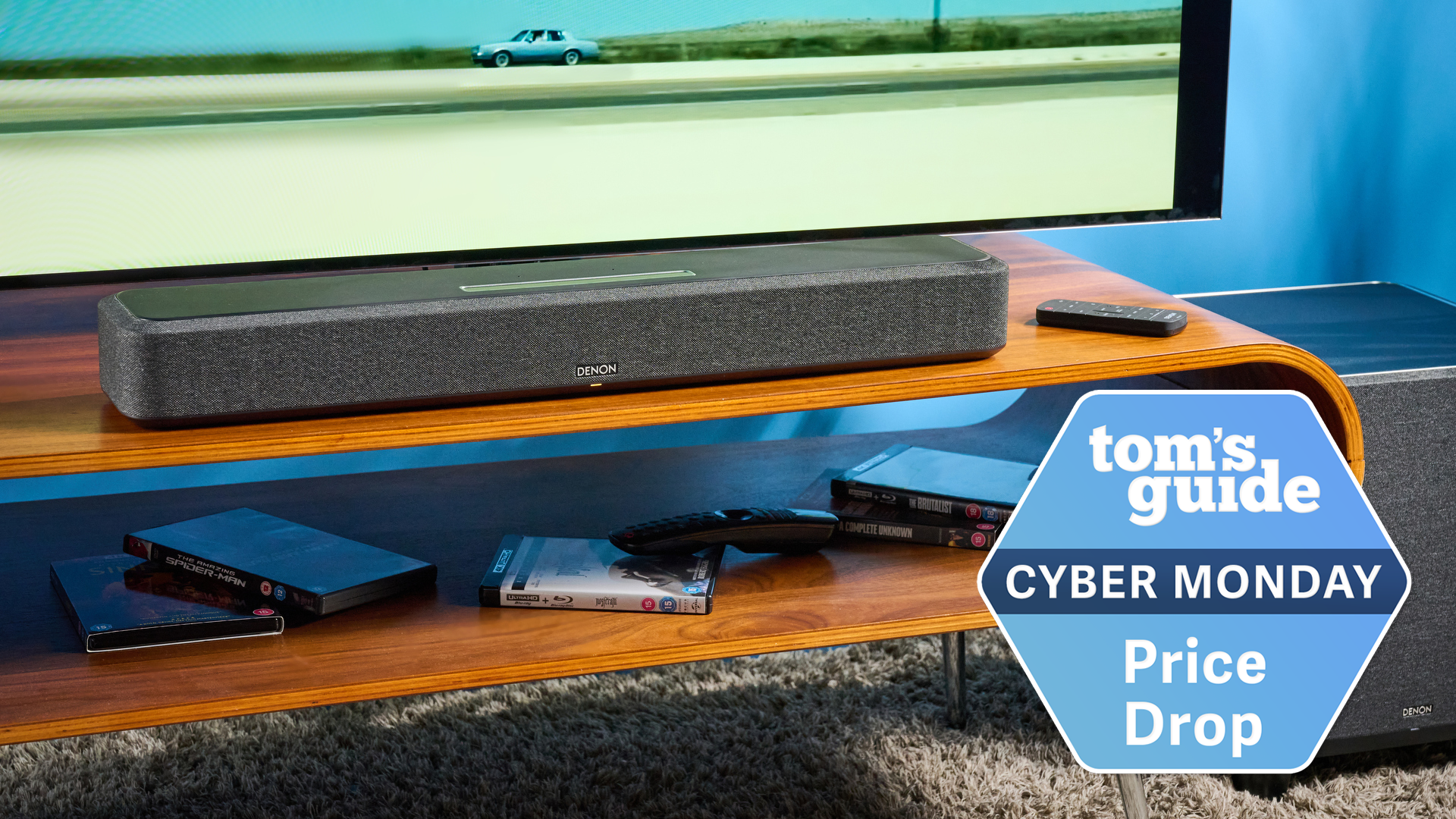 the denon home soundbar 550 with a cyber monday badge
