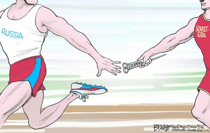 Political cartoon world Russia drugs Olympics