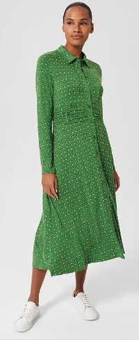 Hobbs Nadina Abstract Geometric Midi Shirt Dress, Pea Green | $126/£99 | John Lewis &amp; Partners&nbsp;