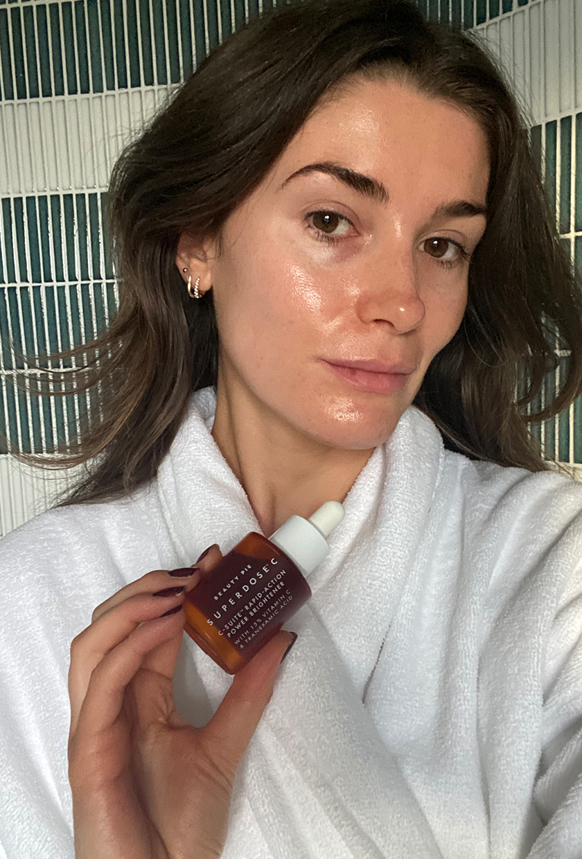 Eleanor Vousden testing Beauty Pie's vitamin C serum