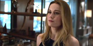 Brie Larson Carol Danvers Captain Marvel smiles at Thor in Avengers: Endgame