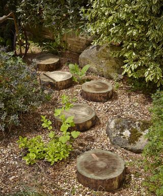 stepping stone pathway made from logs