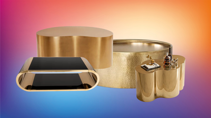 gold coffee tables on a colorful background