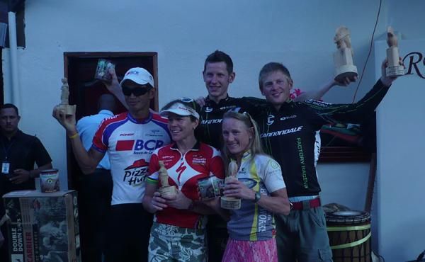 Podium finishers minus the absent Angela Parra