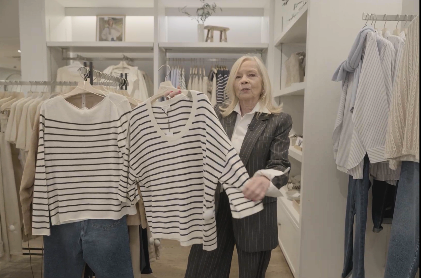 Jo Good talking about two Breton tops in The White Company