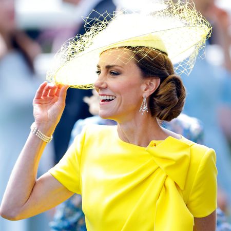 Kate Middleton wears a canary yellow dress with a matching hat to attend Day 2 of Royal Ascot 2026 at Ascot Racecourse on June 17, 2026