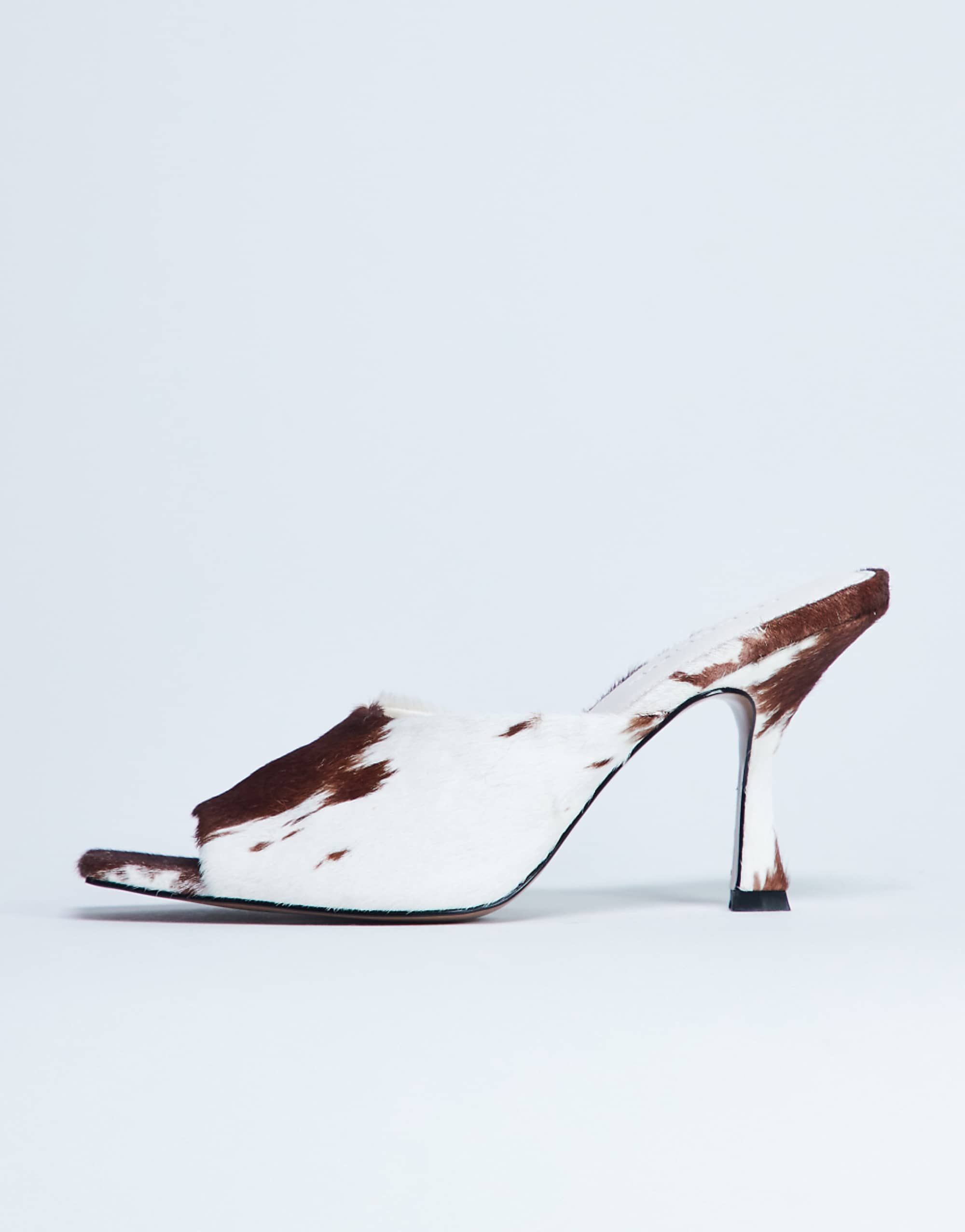 Topshop Fox Real Leather Pony Heeled Mule in Cow Print