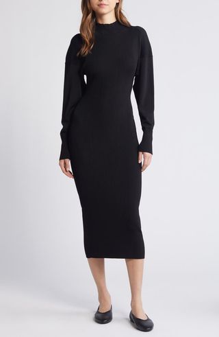 Rib Cutout Back Long Sleeve Sweater Dress