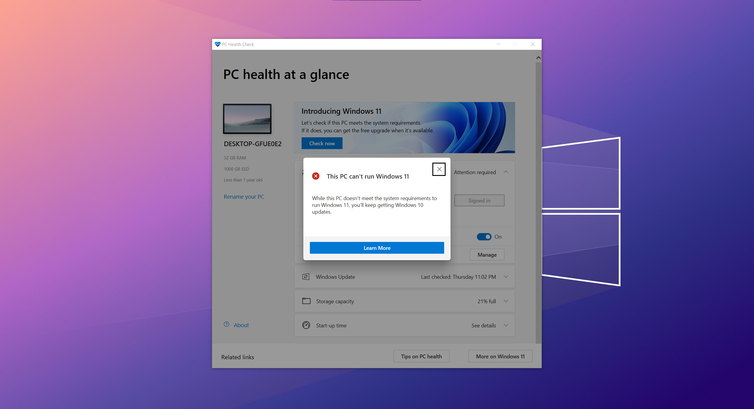 Windows PC Health Check app