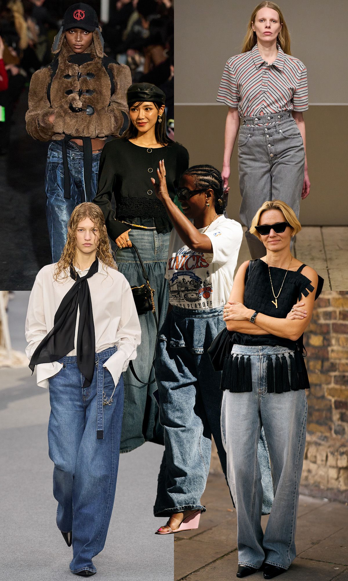 A selection of interesting waistbands on jeans, as seen on the autumn/winter 2026 runways and via street style