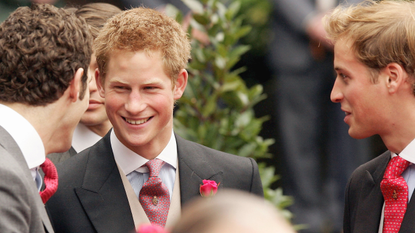 Princes Harry and William leave Chester Cathedral after the wedding of Lady Tamara Grovesnor on November 6, 2004 in Chester, England