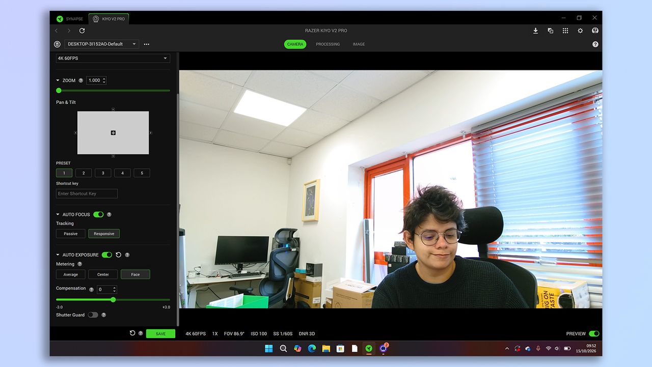 A screenshot of the Razer Kiyo V2 Pro's companion software