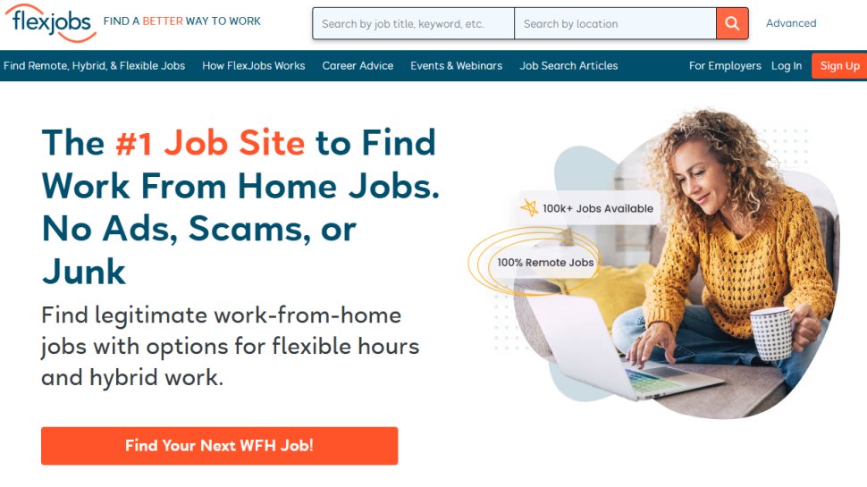 Website screenshot of FlexJobs (January, 2026)