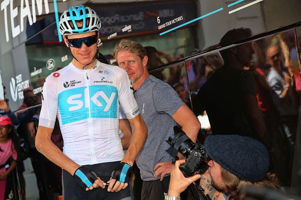 Chris Froome (Team Sky) at the start of stage 18 at the Giro d'Italia
