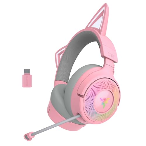 Razer Kraken Kitty V3 Pro - Rgb Kitty Wireless Gaming Headset - Reactive Cat Ears for Streaming Headphone - Triforce 40mm Driver - Hyperspeed Wireless and Bluetooth - Thx Spatial Audio | Quartz