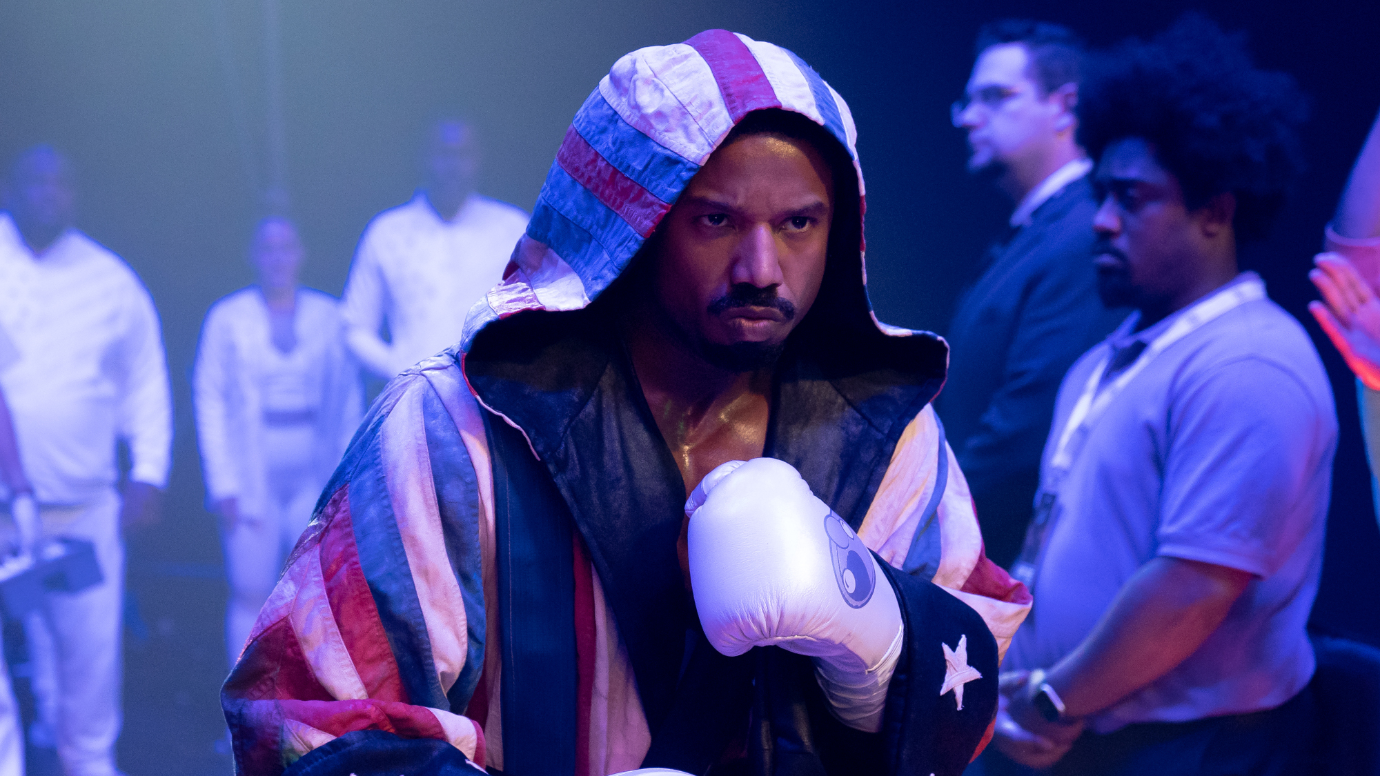 Adonis Creed (Michael B. Jordan) walks to the ring in Creed III.