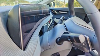 A view of the curved glass housing two screens in the EV6