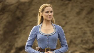 Dolores in blue dress in Westworld