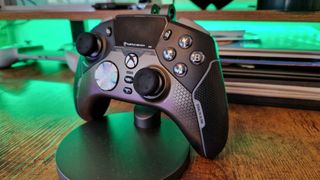Turtle Beach Stealth Ultra Wireless review image of the controller propped up on a stand