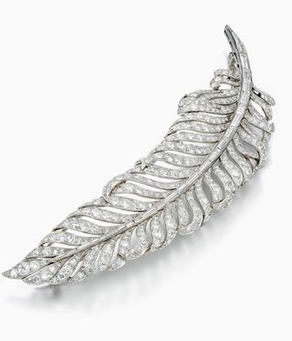 silver brooch in form of leaf