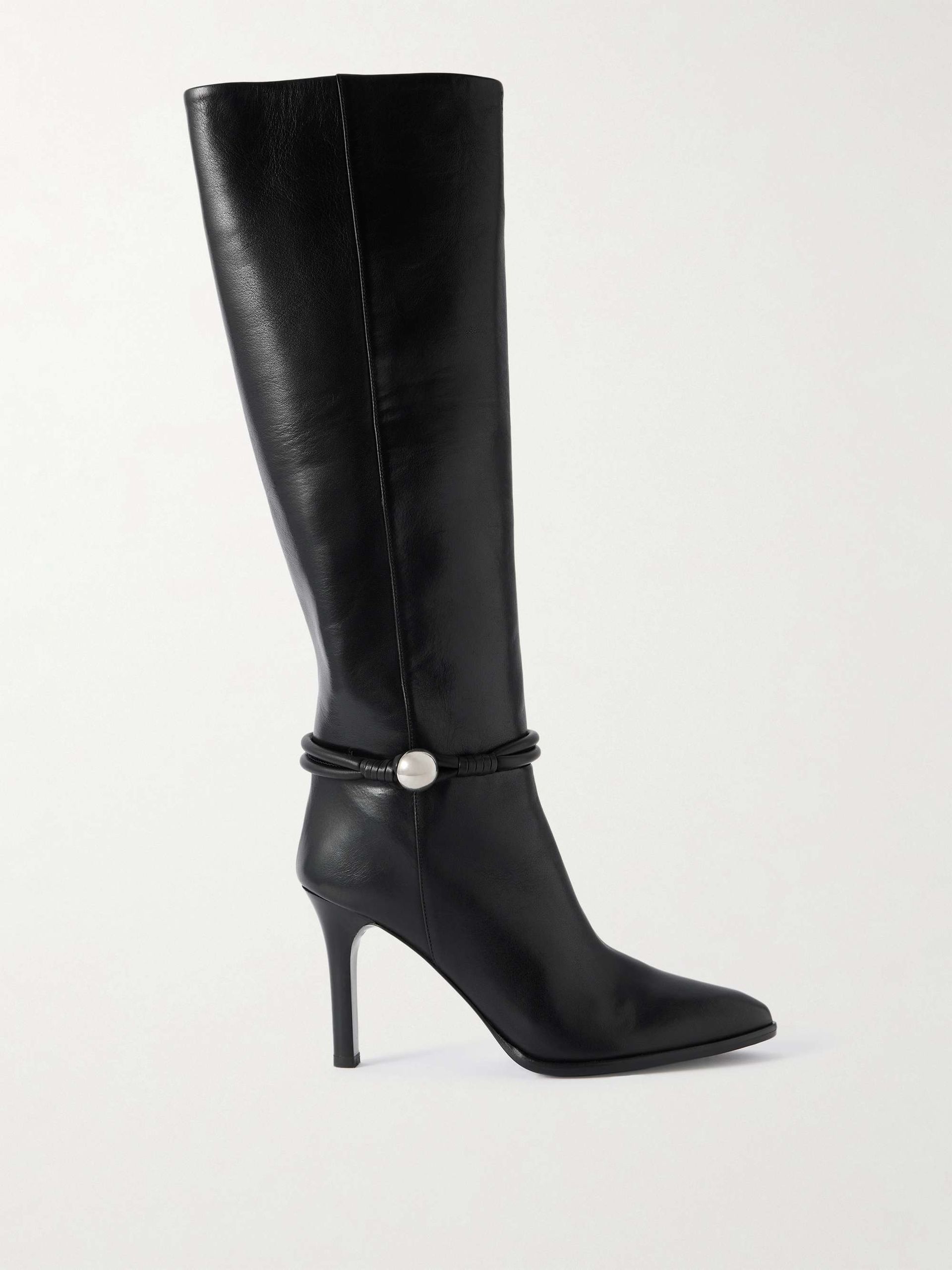 Ieva Embellished Leather Knee Boots