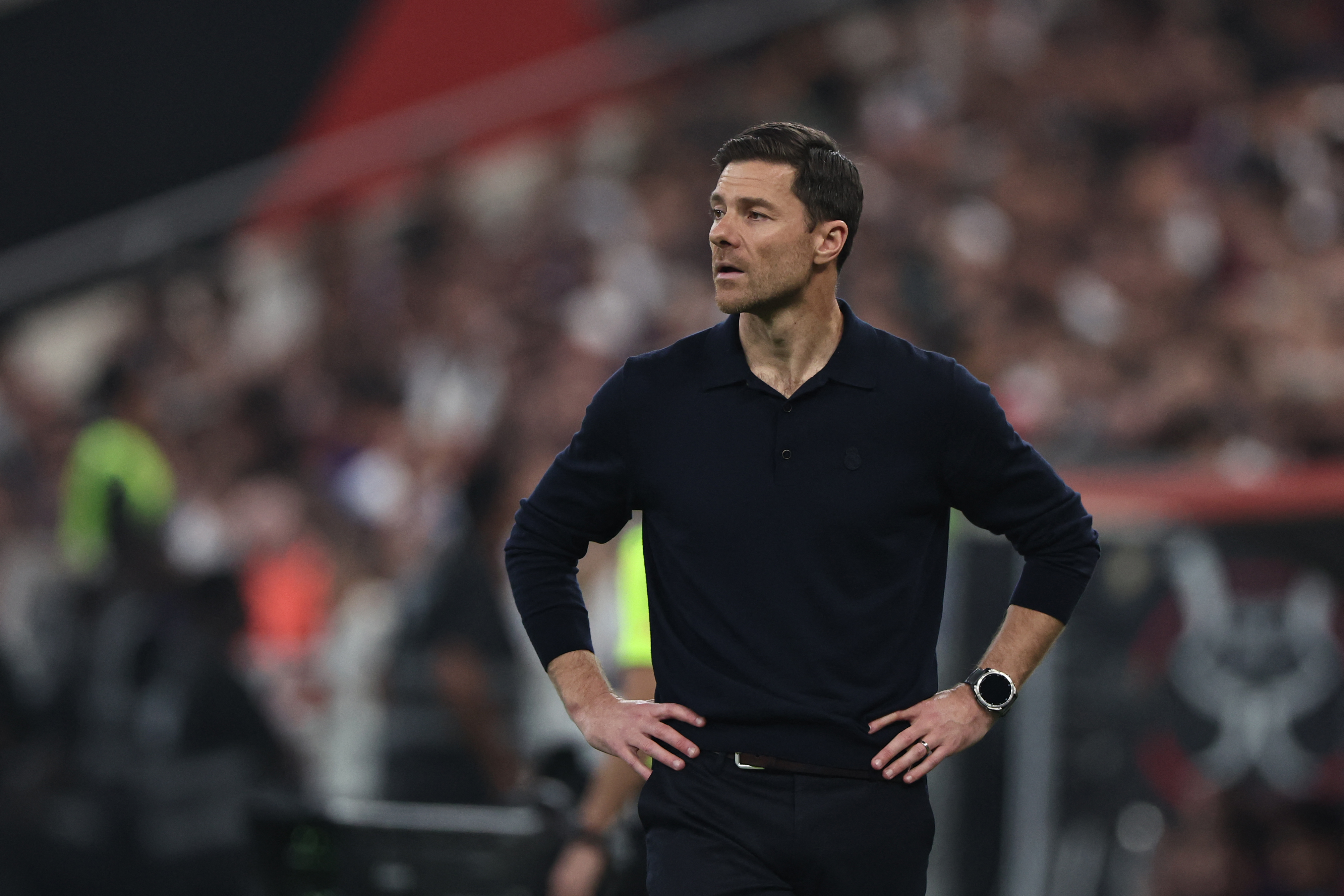 Real Madrid's Spanish coach Xabi Alonso reacts during the Spanish Super Cup final football match between FC Barcelona and Real Madrid at the King Abdullah Stadium&nbsp;in Jeddah on January 11, 2026. Real Madrid appointed Alvaro Arbeloa as new coach on January 12, 2026 after coach Xabi Alonso has left the club by mutual consent, a day after the team lost the Spanish Super Cup final against rivals Barcelona, AFP reports. (Photo by Fadel SENNA / AFP)