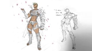 The art of Wayfinder; pencil character art for a video game character