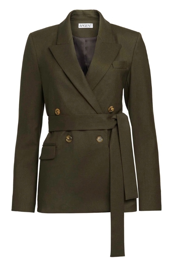 Argent, Belted Peak Lapel Blazer in Seasonless Wool | Tobacco