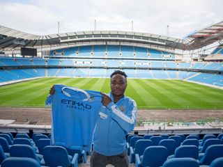 Manchester City Sign Raheem Sterling, Raheem Sterling at the Etihad Stadium in Manchester