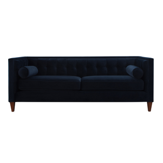 dark blue velvet tuxedo couch
